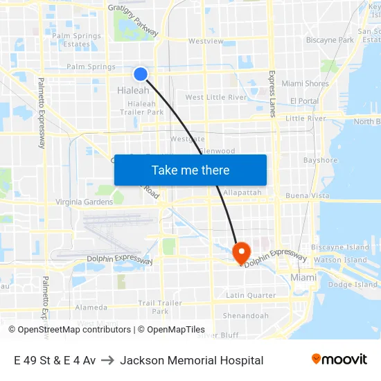 E 49 St & E 4 Av to Jackson Memorial Hospital map