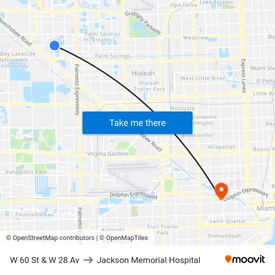 W 60 St & W 28 Av to Jackson Memorial Hospital map
