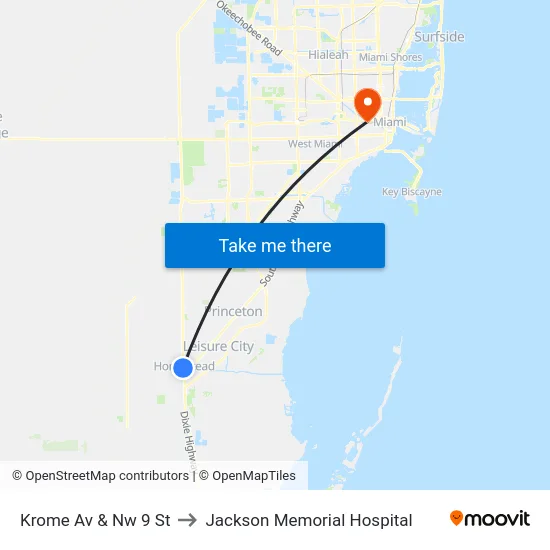 Krome Av & Nw 9 St to Jackson Memorial Hospital map