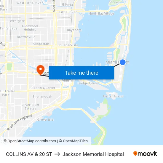 Collins Av & 20 St to Jackson Memorial Hospital map