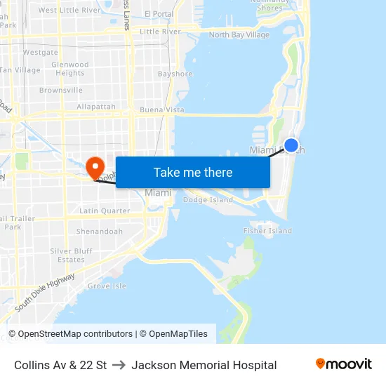 Collins Av & 22 St to Jackson Memorial Hospital map