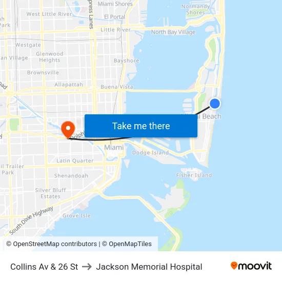 Collins Av & 26 St to Jackson Memorial Hospital map