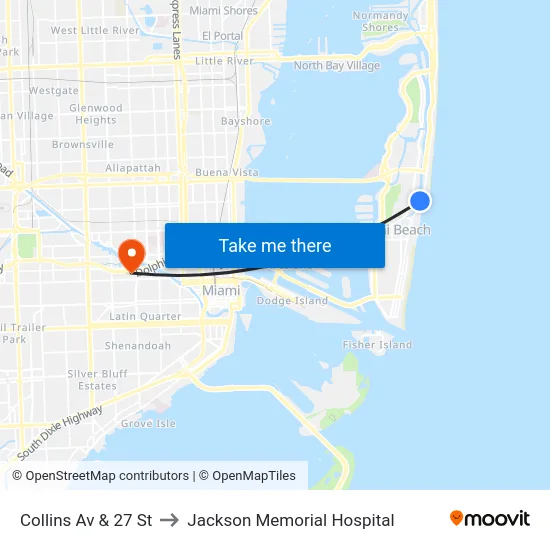 Collins Av & 27 St to Jackson Memorial Hospital map