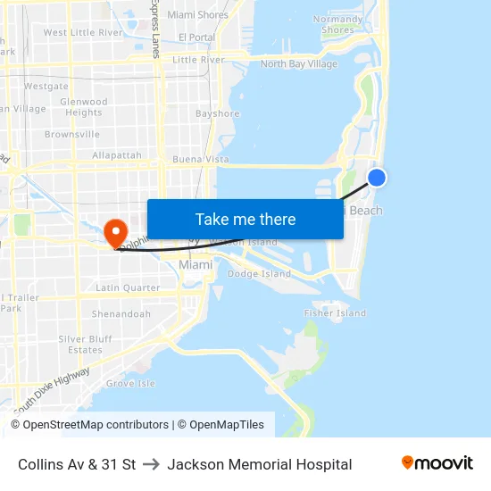 Collins Av & 31 St to Jackson Memorial Hospital map