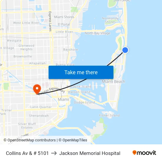Collins Av & # 5101 to Jackson Memorial Hospital map