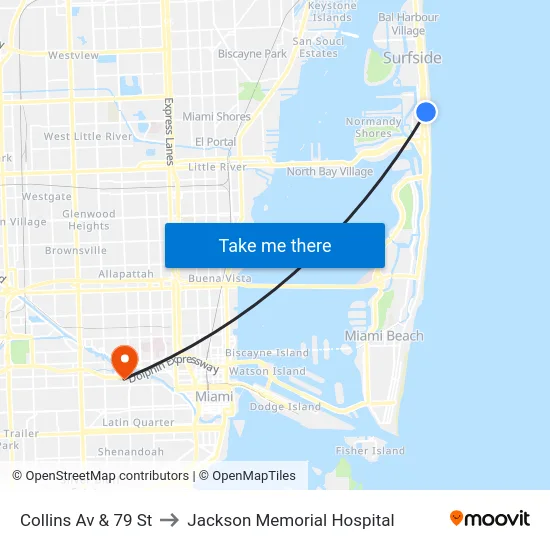 Collins Av & 79 St to Jackson Memorial Hospital map