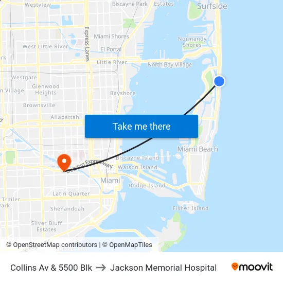 Collins Av & 5500 Blk to Jackson Memorial Hospital map