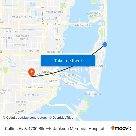 Collins Av & 4700 Blk to Jackson Memorial Hospital map