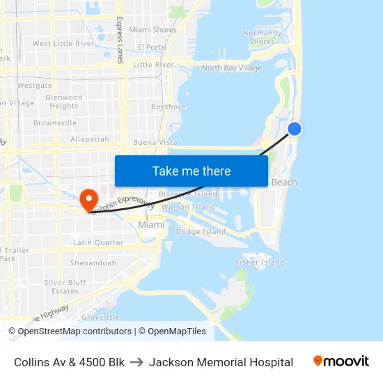 Collins Av & 4500 Blk to Jackson Memorial Hospital map