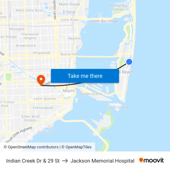 Indian Creek Dr & 29 St to Jackson Memorial Hospital map