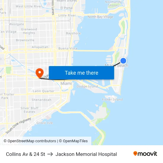 Collins Av & 24 St to Jackson Memorial Hospital map