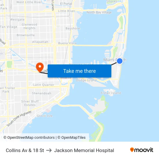 Collins Av & 18 St to Jackson Memorial Hospital map