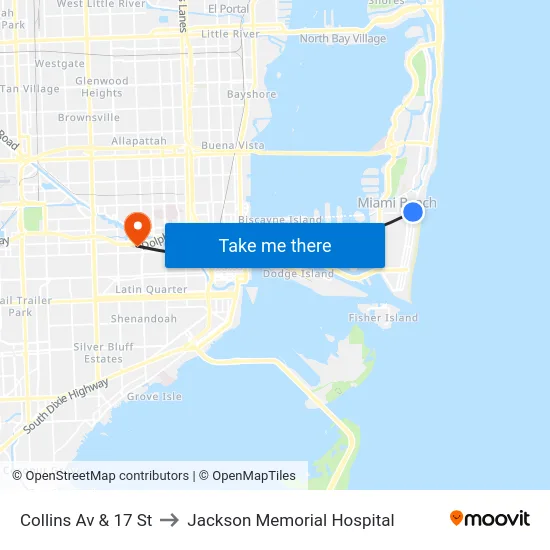 Collins Av & 17 St to Jackson Memorial Hospital map