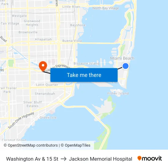 Washington Av & 15 St to Jackson Memorial Hospital map