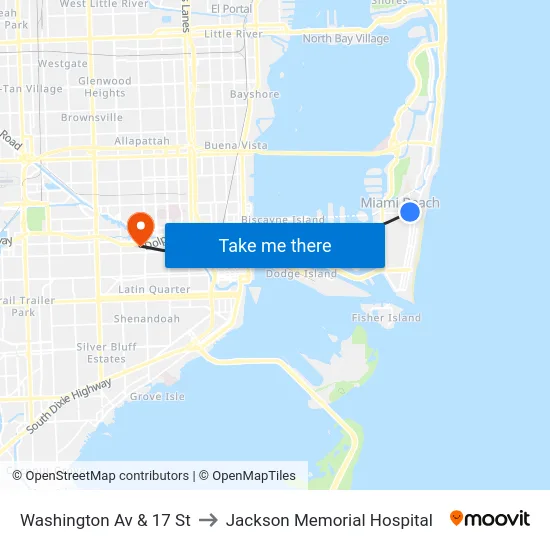 Washington Av & 17 St to Jackson Memorial Hospital map