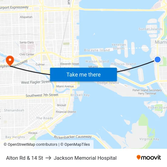 Alton Rd & 14 St to Jackson Memorial Hospital map