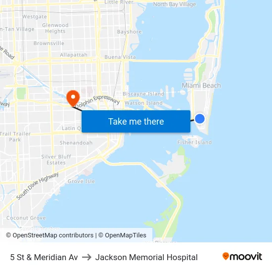 5 St & Meridian Av to Jackson Memorial Hospital map