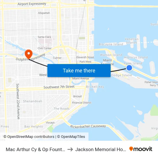 Mac Arthur Cy & Op Fountain St to Jackson Memorial Hospital map