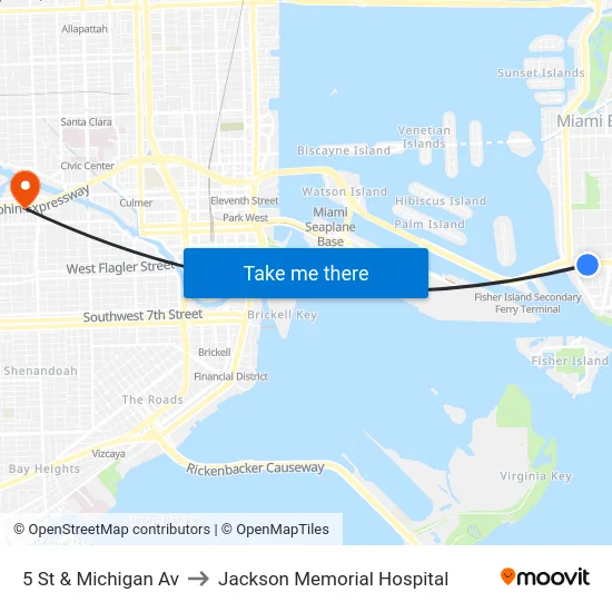 5 St & Michigan Av to Jackson Memorial Hospital map