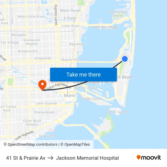41 St & Prairie Av to Jackson Memorial Hospital map