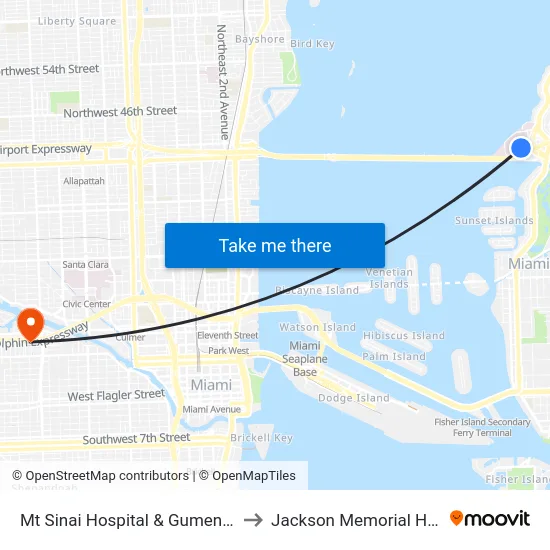 Mt Sinai Hospital & Gumenick Bldg to Jackson Memorial Hospital map