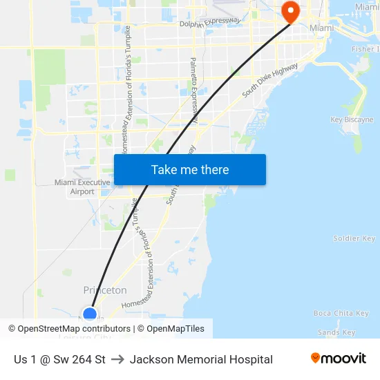 Us 1 @ Sw 264 St to Jackson Memorial Hospital map