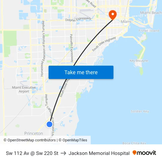 Sw 112 Av @ Sw 220 St to Jackson Memorial Hospital map