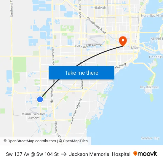 Sw 137 Av @ Sw 104 St to Jackson Memorial Hospital map