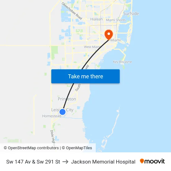 Sw 147 Av & Sw 291 St to Jackson Memorial Hospital map