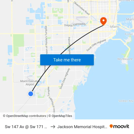 Sw 147 Av @ Sw 171 Te to Jackson Memorial Hospital map