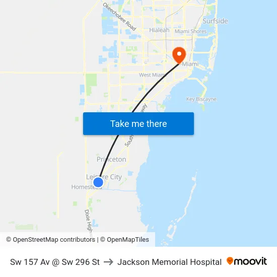 Sw 157 Av @ Sw 296 St to Jackson Memorial Hospital map