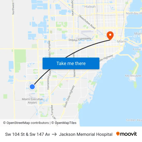 Sw 104 St & Sw 147 Av to Jackson Memorial Hospital map