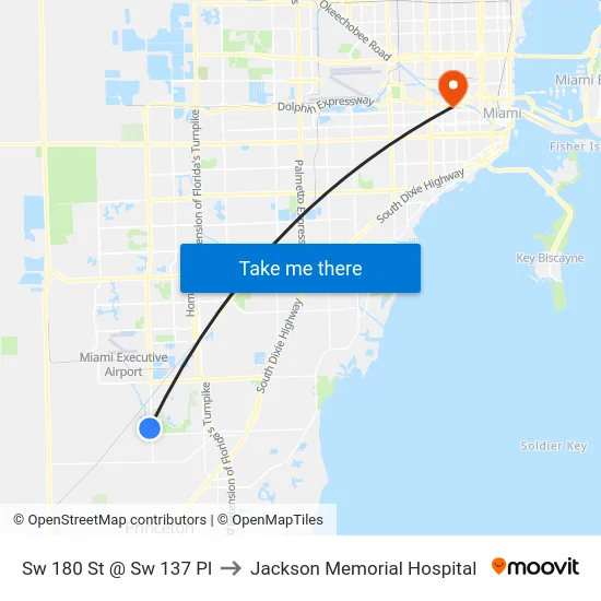 Sw 180 St @ Sw 137 Pl to Jackson Memorial Hospital map