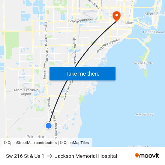 Sw 216 St & Us 1 to Jackson Memorial Hospital map
