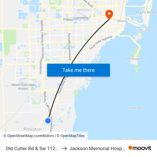 Old Cutler Rd & Sw 112 Av to Jackson Memorial Hospital map