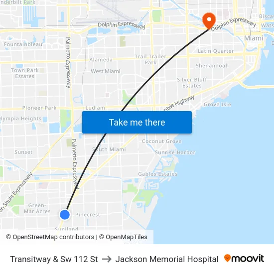 Transitway & Sw 112 St to Jackson Memorial Hospital map