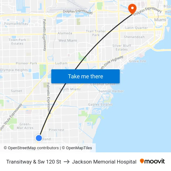 Transitway & Sw 120 St to Jackson Memorial Hospital map