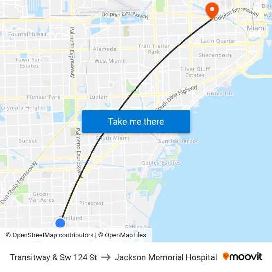 Transitway & Sw 124 St to Jackson Memorial Hospital map