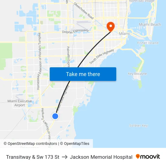 Transitway & Sw 173 St to Jackson Memorial Hospital map