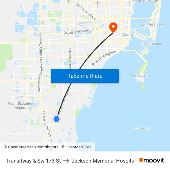Transitway & Sw 173 St to Jackson Memorial Hospital map