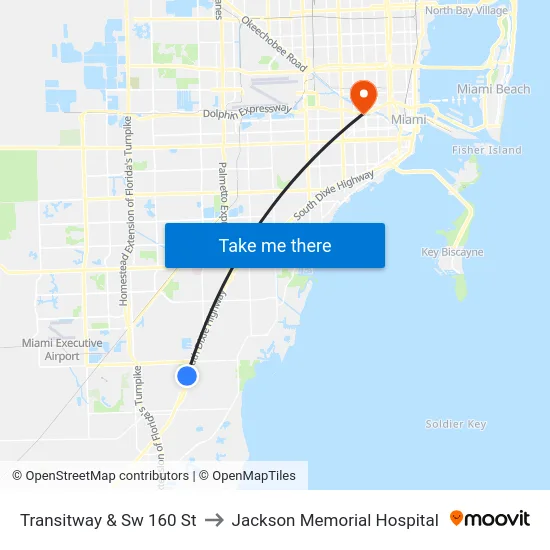 Transitway & Sw 160 St to Jackson Memorial Hospital map