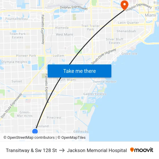 Transitway & Sw 128 St to Jackson Memorial Hospital map