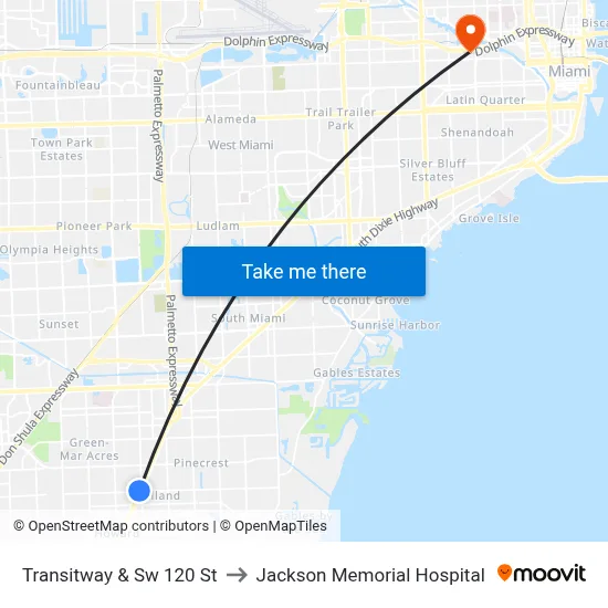 Transitway & Sw 120 St to Jackson Memorial Hospital map