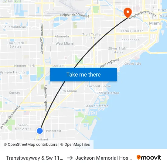 Transitwayway & Sw 112 St to Jackson Memorial Hospital map