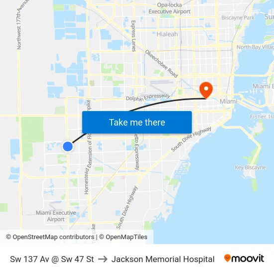 Sw 137 Av @ Sw 47 St to Jackson Memorial Hospital map