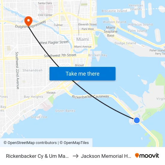 Rickenbacker Cy & Um Marine Lab to Jackson Memorial Hospital map
