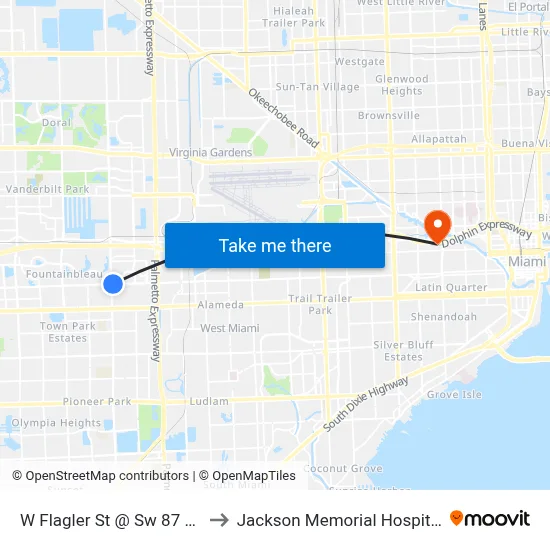 W Flagler St @ Sw 87 Av to Jackson Memorial Hospital map
