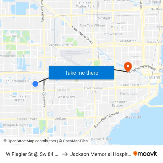 W Flagler St @ Sw 84 Av to Jackson Memorial Hospital map