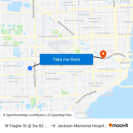 W Flagler St @ Sw 82 Av to Jackson Memorial Hospital map