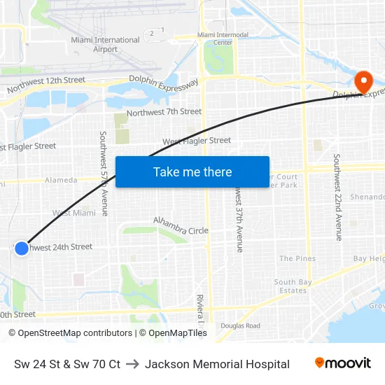 Sw 24 St & Sw 70 Ct to Jackson Memorial Hospital map